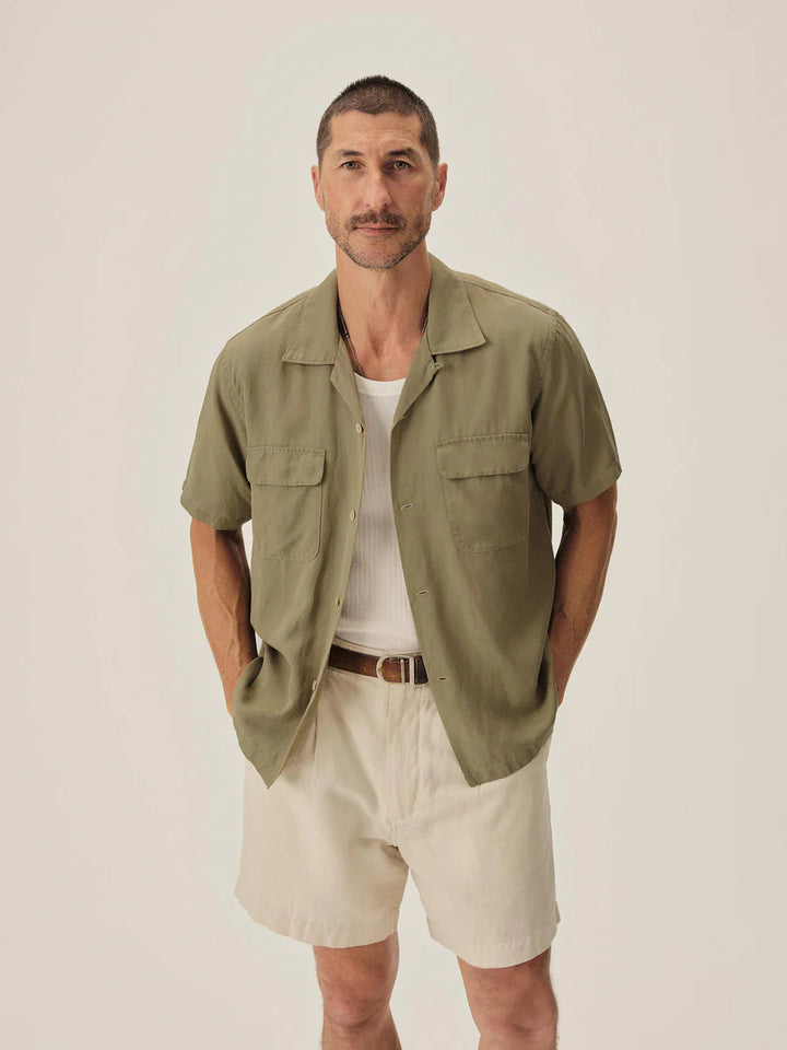 Draped Linen Deuce Coupe Camp Shirt