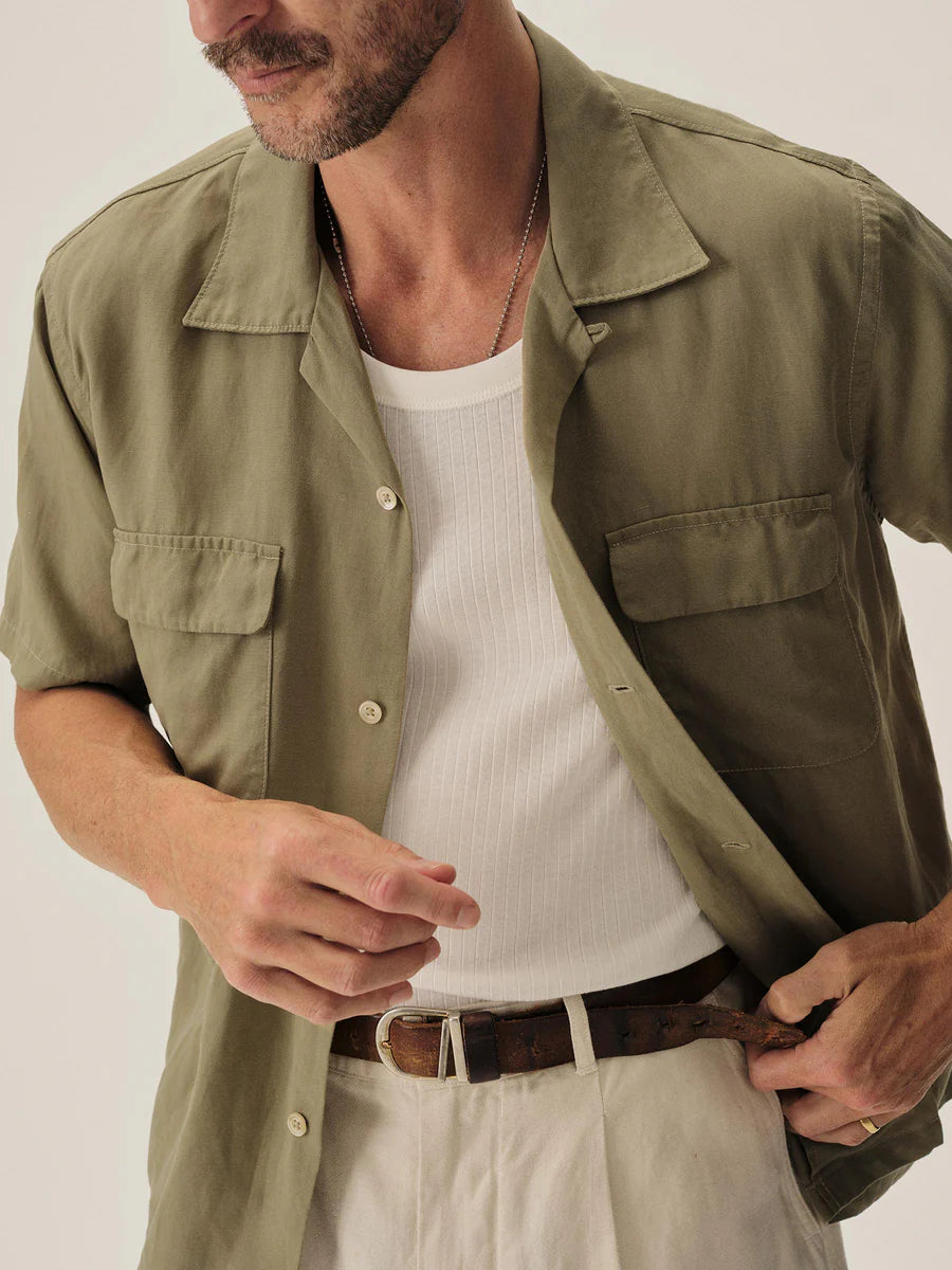 Draped Linen Deuce Coupe Camp Shirt