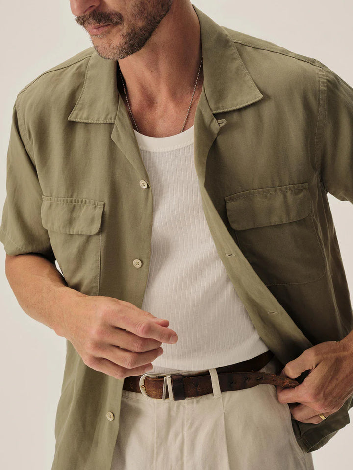 Draped Linen Deuce Coupe Camp Shirt