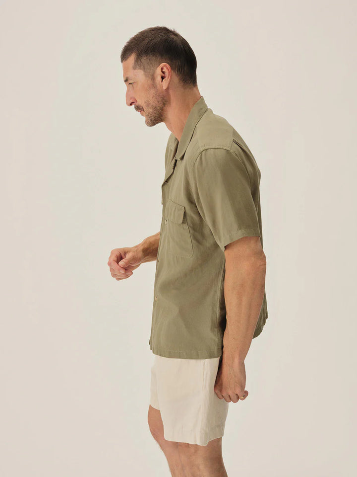 Draped Linen Deuce Coupe Camp Shirt