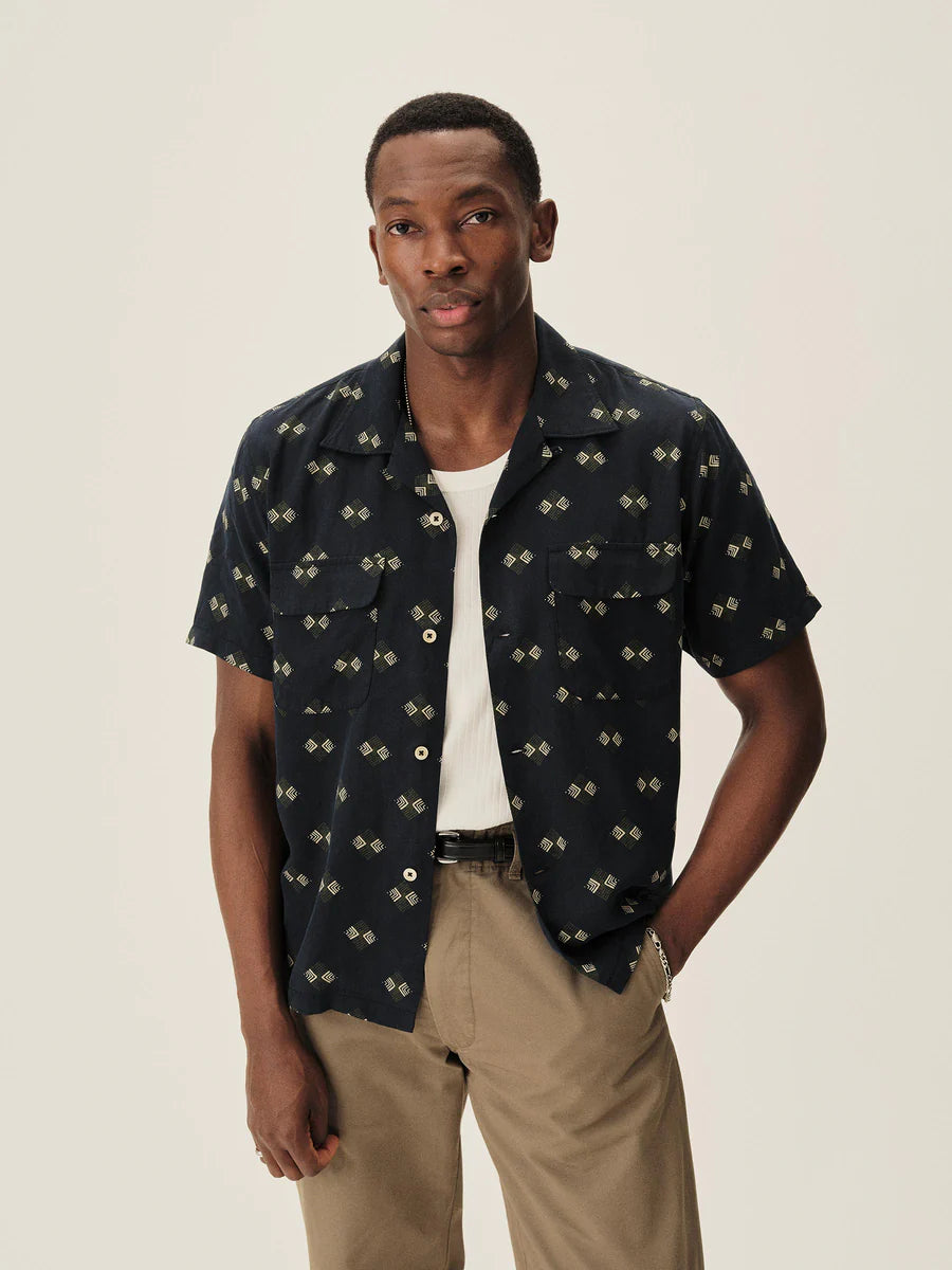 Draped Linen Deuce Coupe Camp Shirt