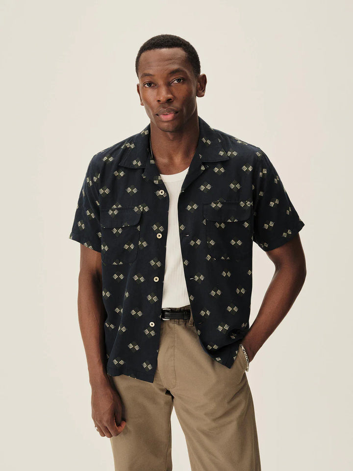 Draped Linen Deuce Coupe Camp Shirt