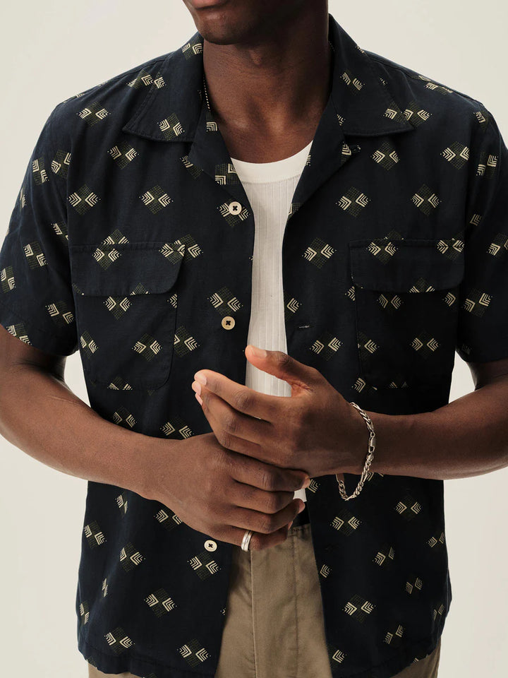 Draped Linen Deuce Coupe Camp Shirt