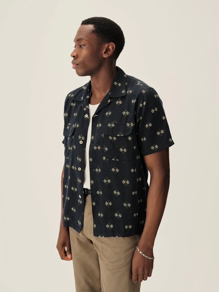 Draped Linen Deuce Coupe Camp Shirt