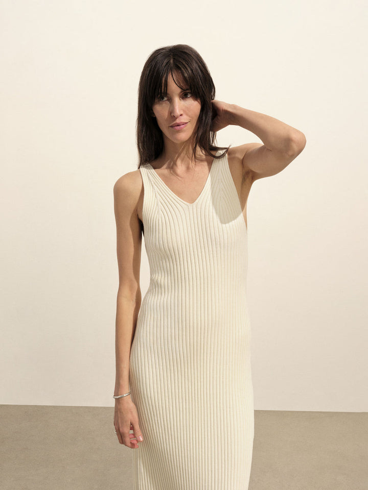 Fluted Rib V-Neck Tank Dress