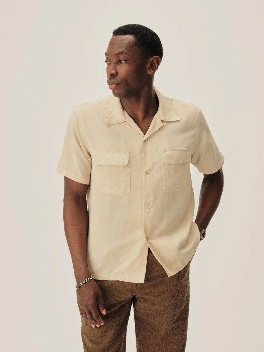 Draped Linen Deuce Coupe Camp Shirt