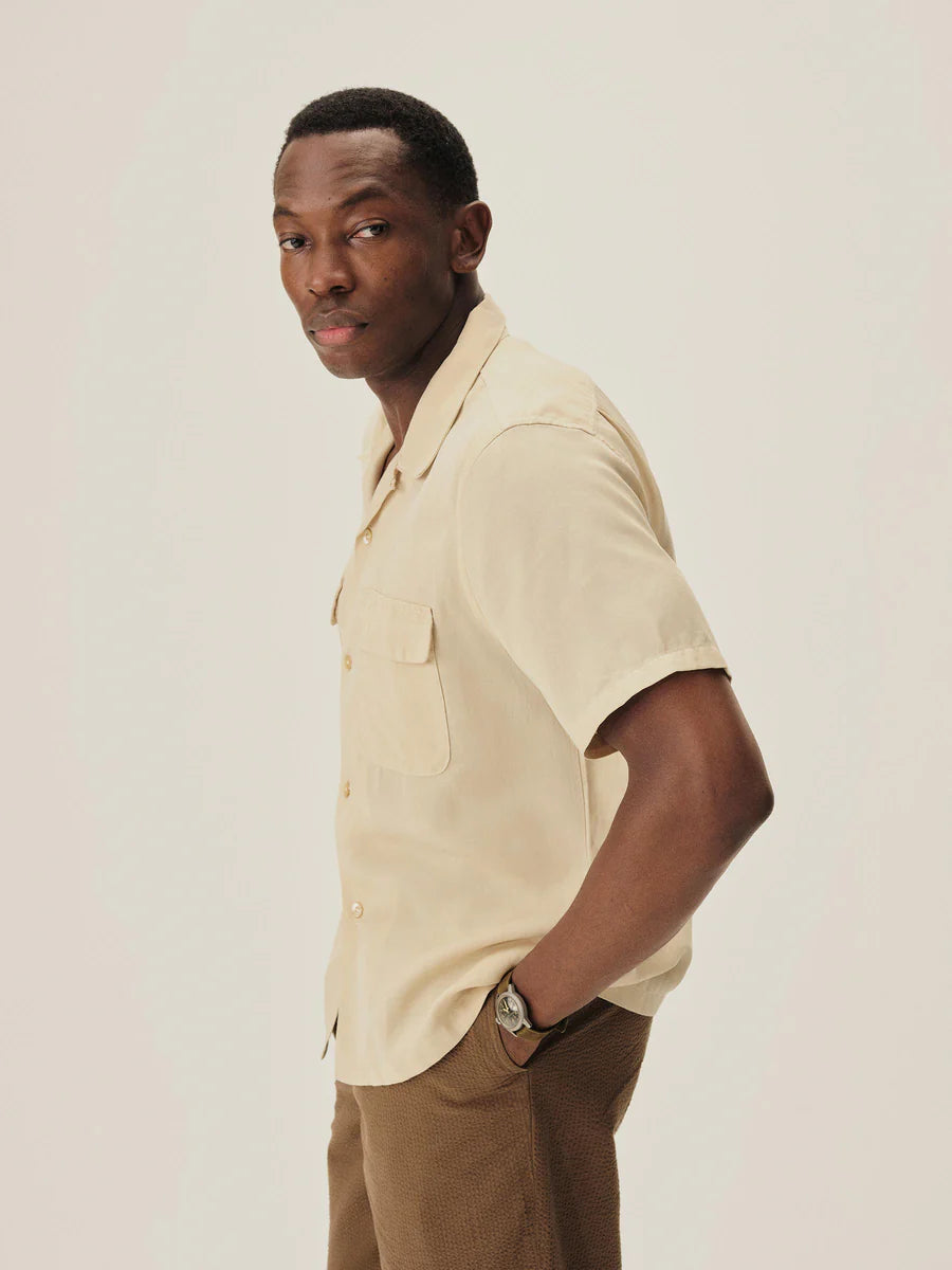 Draped Linen Deuce Coupe Camp Shirt