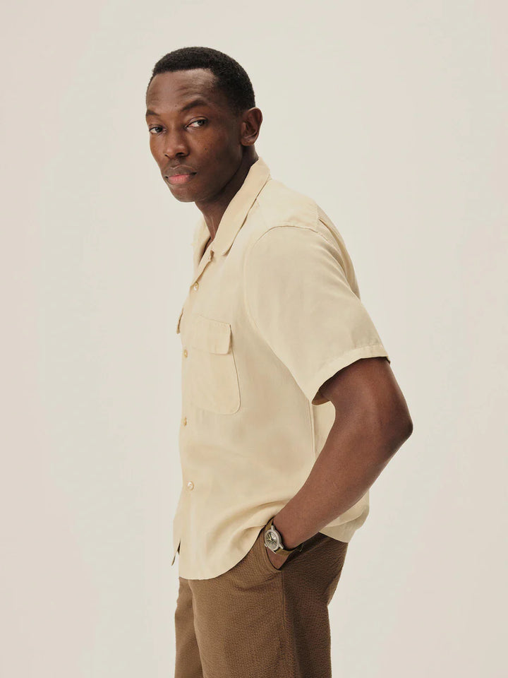 Draped Linen Deuce Coupe Camp Shirt