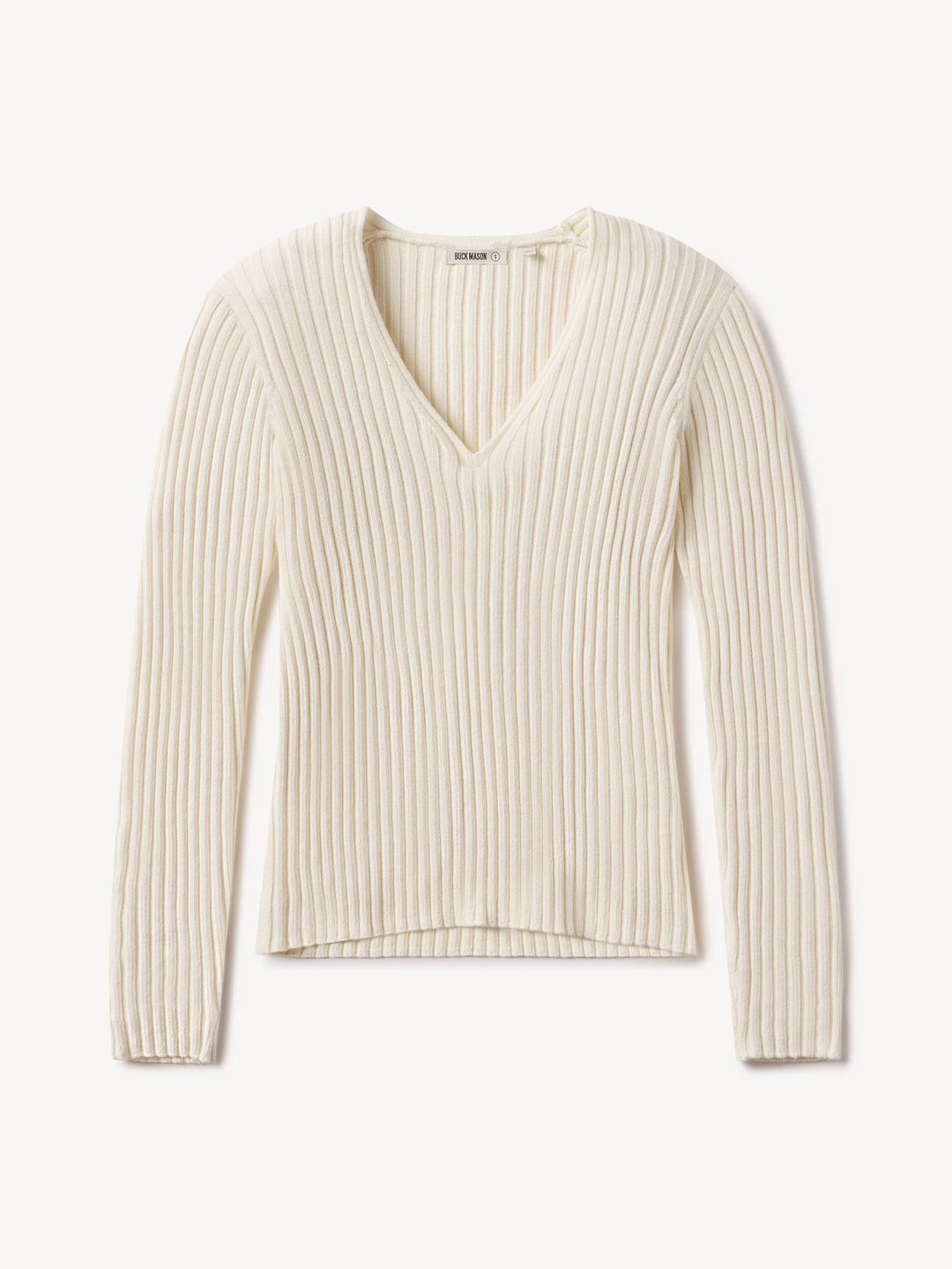 Fluted Rib V-Neck Long Sleeve