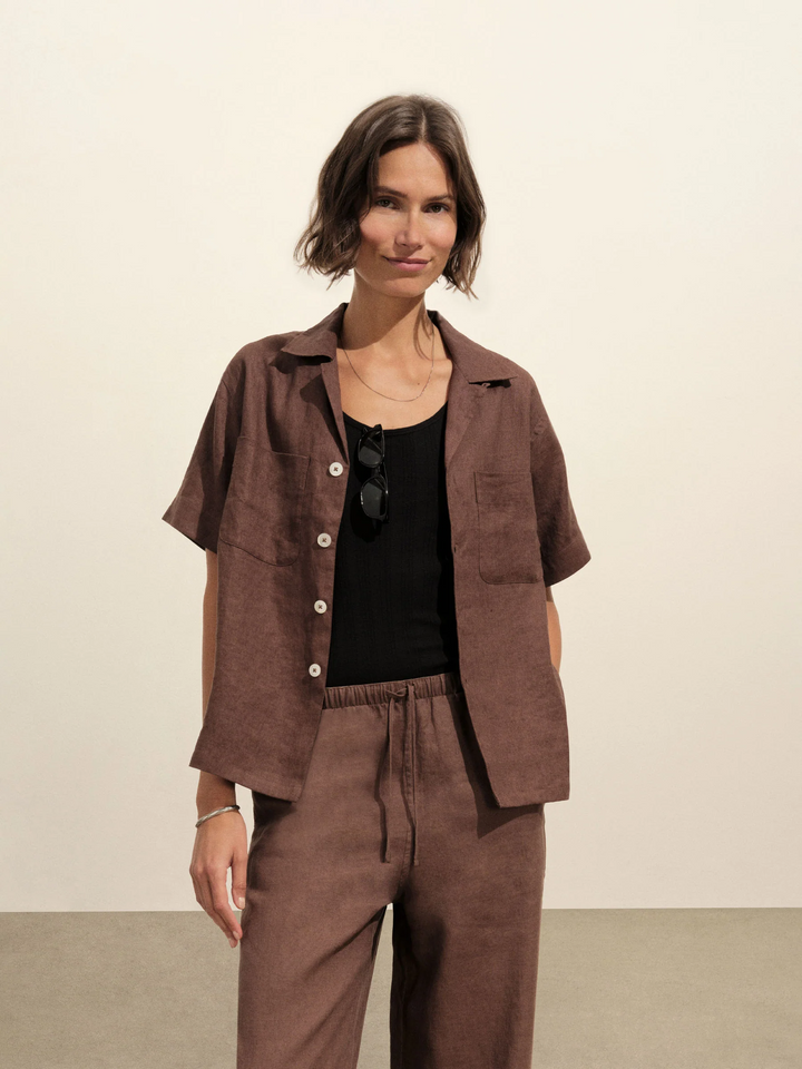 Crosshatch Linen Camp Shirt