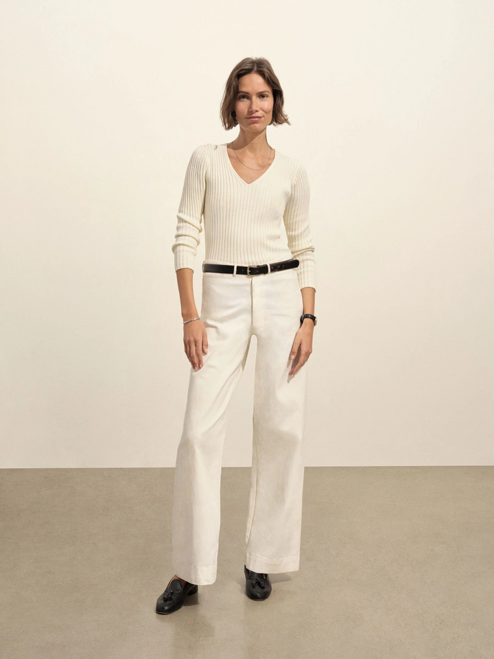 Fluted Rib V-Neck Long Sleeve