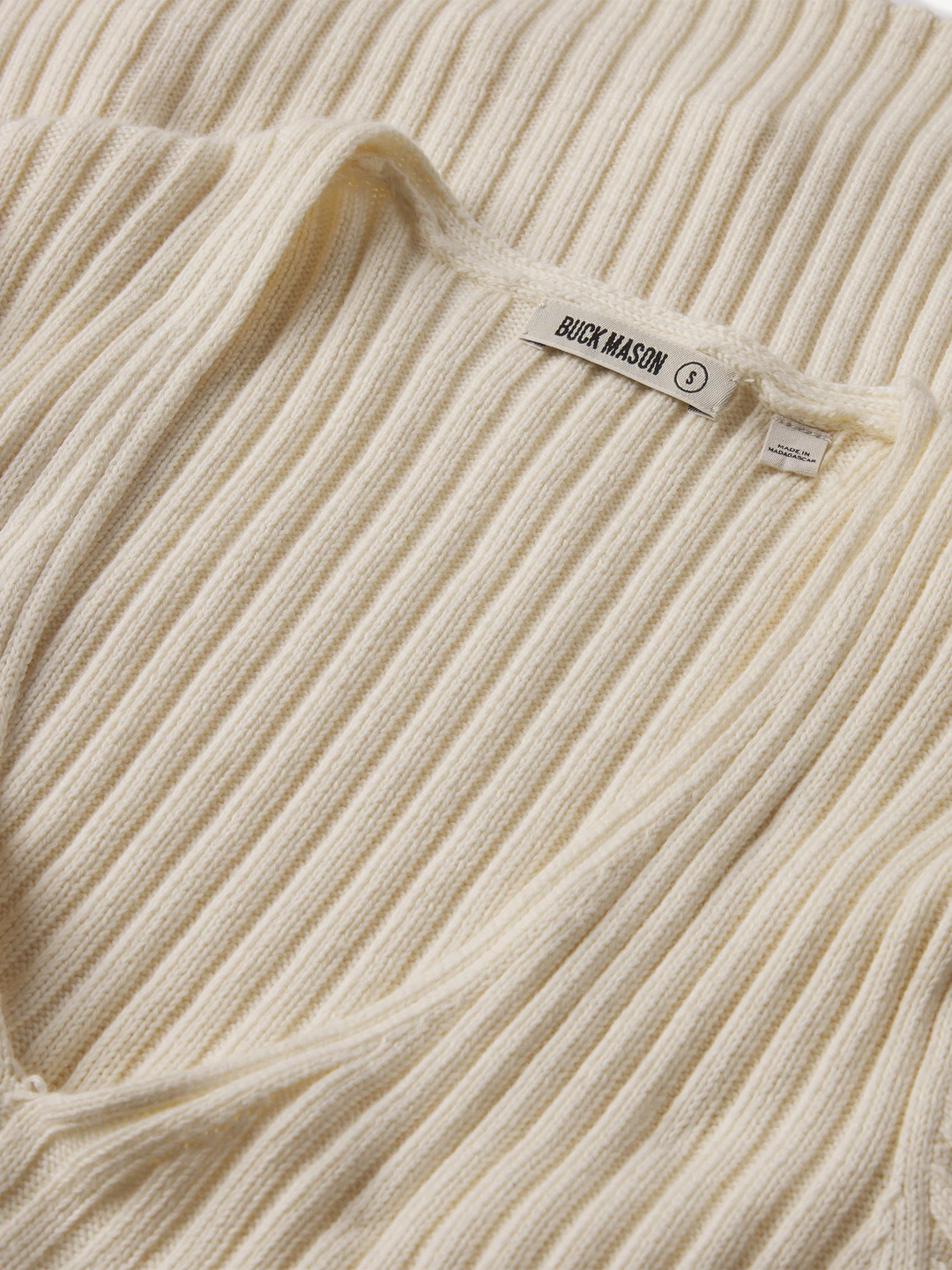 Fluted Rib V-Neck Long Sleeve