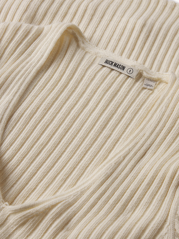 Fluted Rib V-Neck Long Sleeve