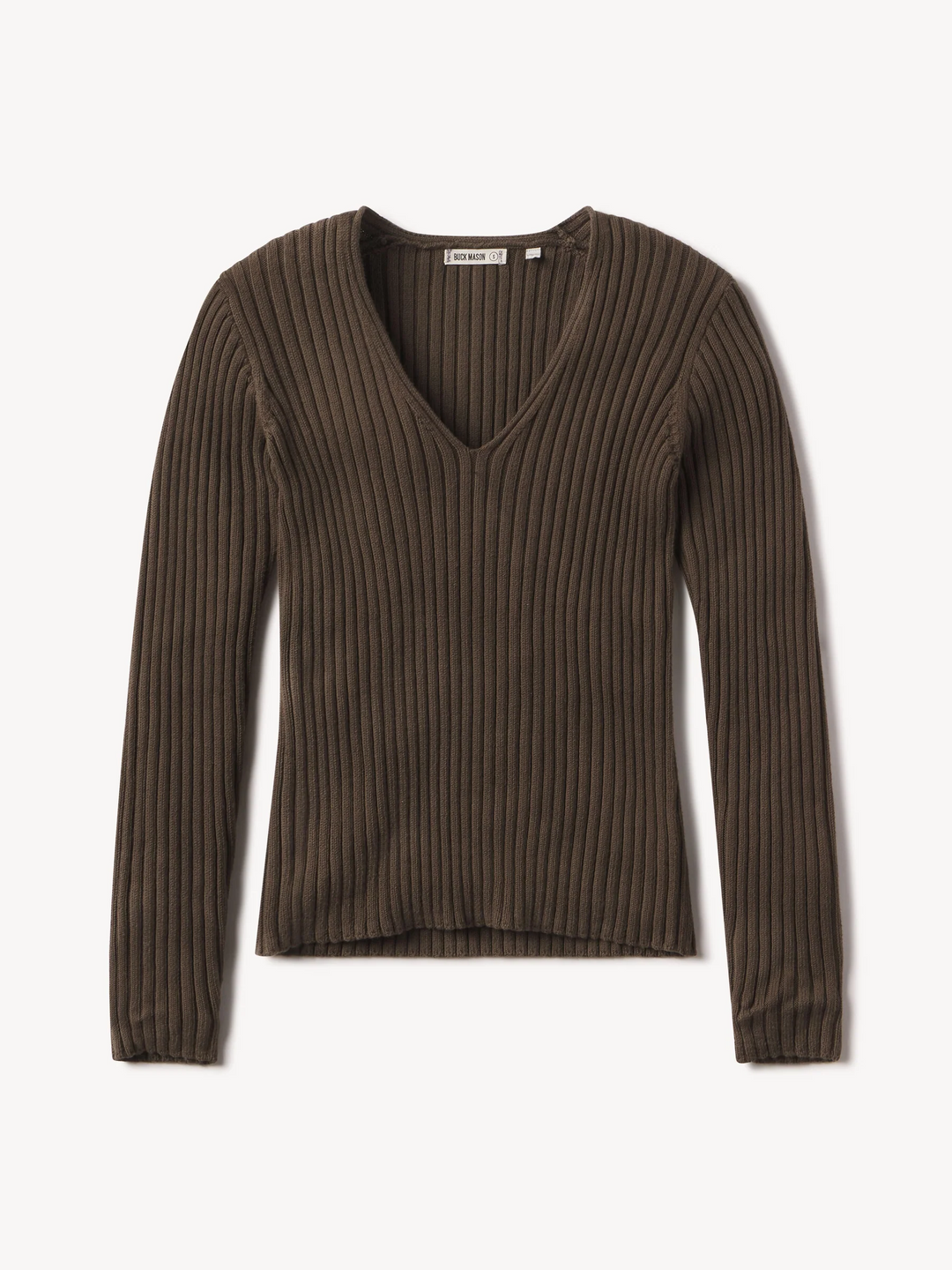 Fluted Rib V-Neck Long Sleeve