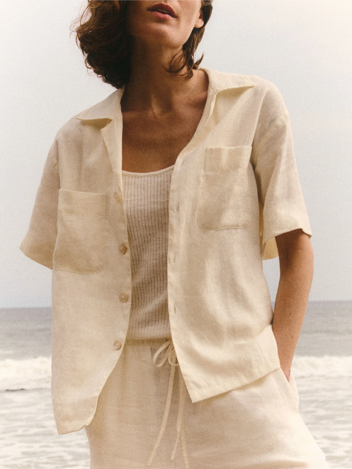 Crosshatch Linen Camp Shirt