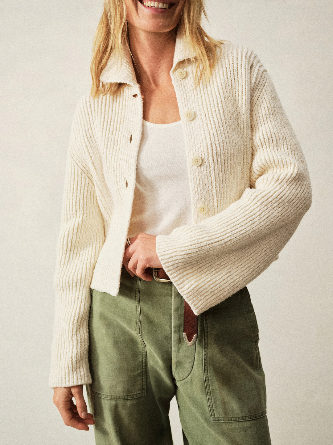 Soft Spun Cotton Collared Cardigan