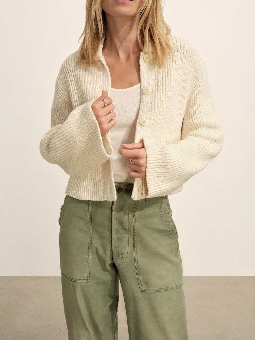 Soft Spun Cotton Collared Cardigan