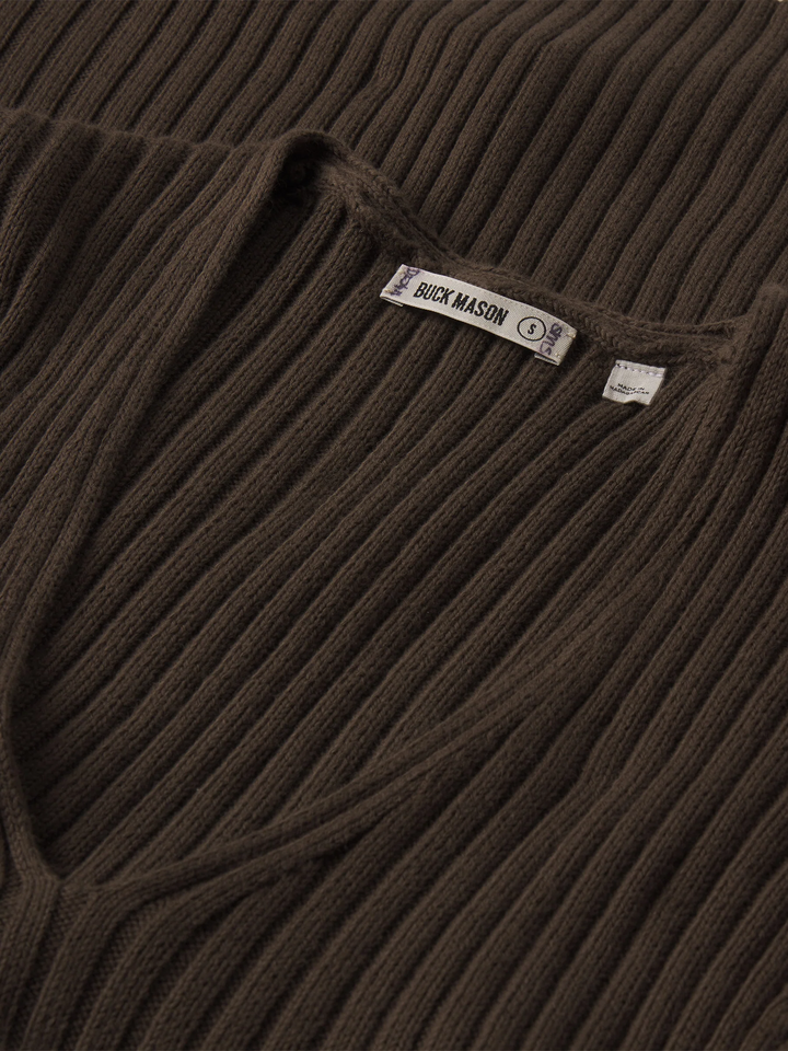 Fluted Rib V-Neck Long Sleeve